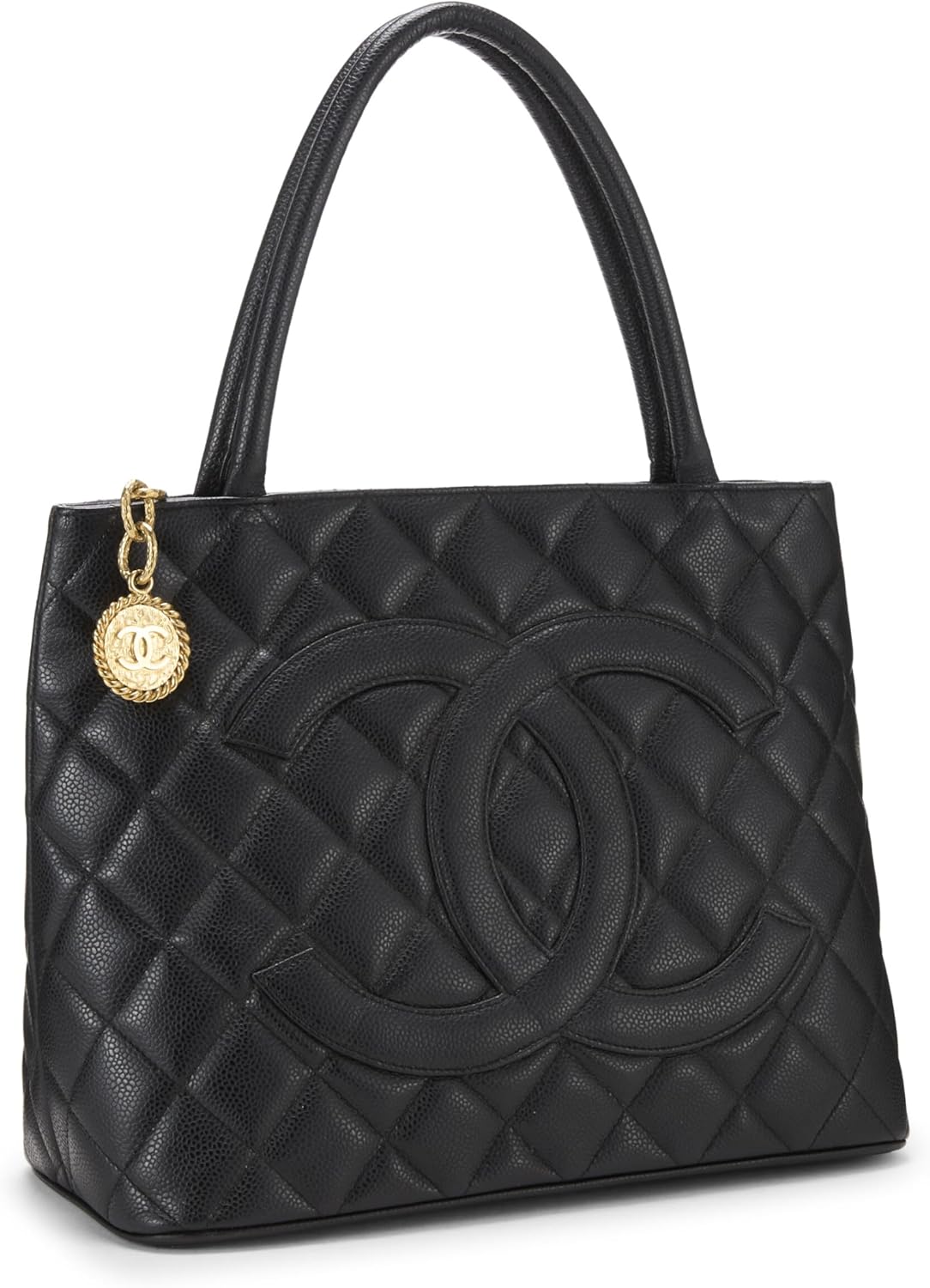 Pre-Loved Black Quilted Caviar Medallion Tote, Black