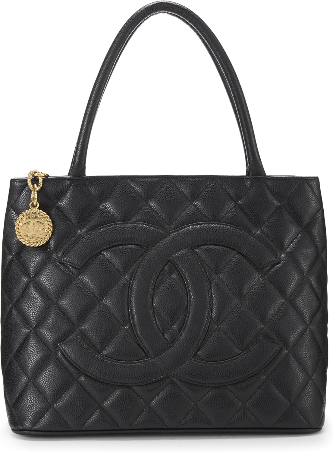 Pre-Loved Black Quilted Caviar Medallion Tote, Black