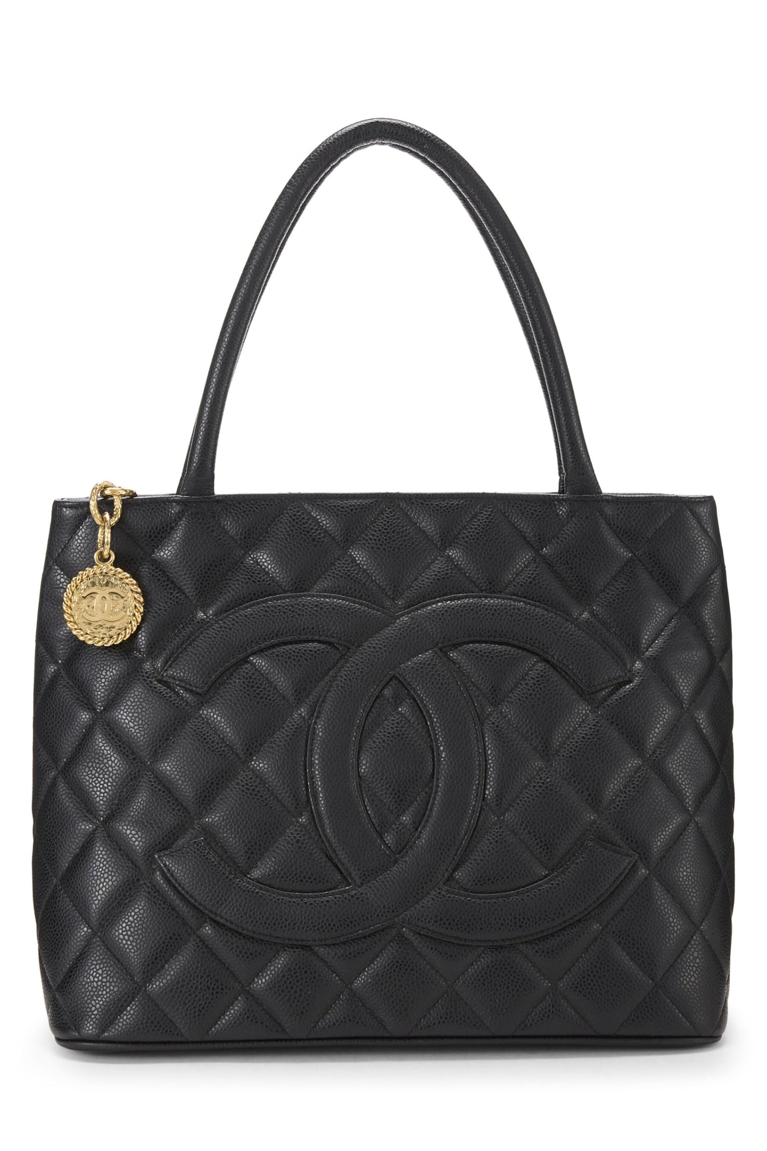 Pre-Loved Black Quilted Caviar Medallion Tote, Black