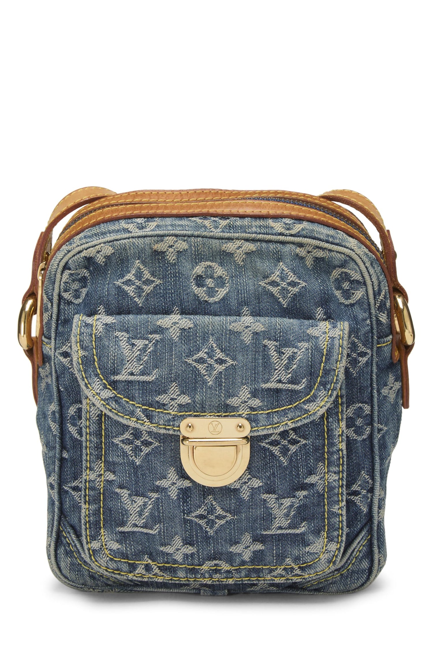 Pre-Loved Blue Monogram Denim Camera Bag, Blue